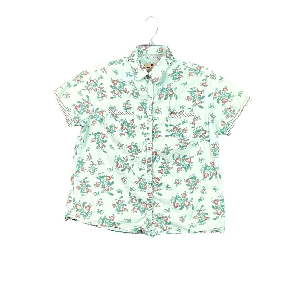 Woolrich Shirt Womens Medium Green Printed Cotton Button Up Cottagecore Western